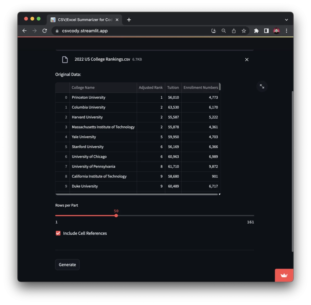 ExcelデータでGPTを無料でトレーニングするコンバーターのユーザーインターフェース