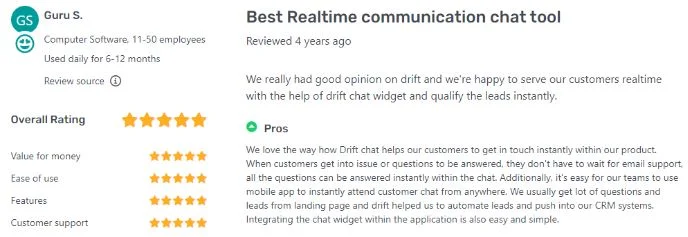 Funkcje sztucznej inteligencji Drift najlepiej sprawdzają się w marketingu konwersacyjnym.