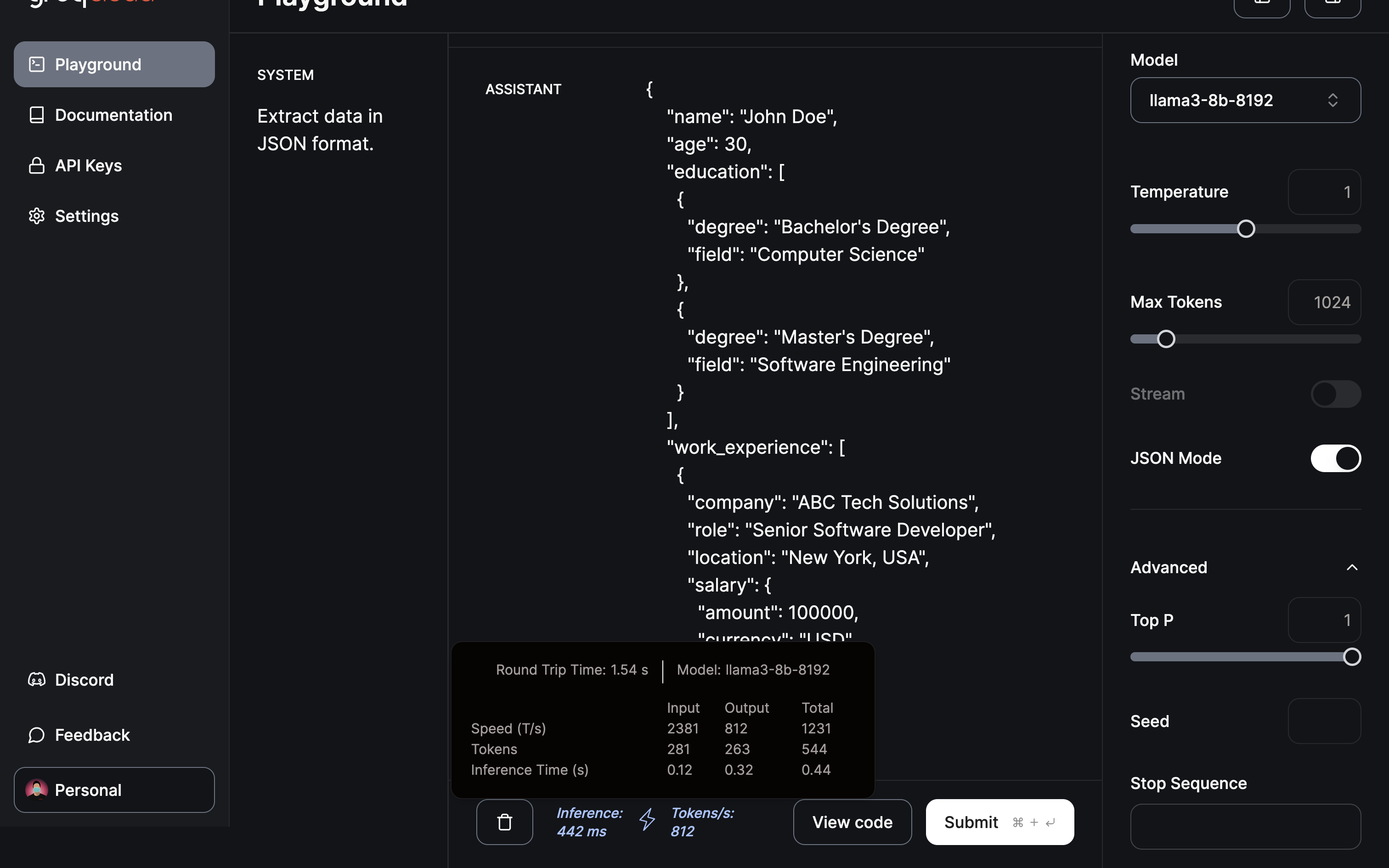 L'extraction et la transformation au format JSON ont été réalisées en moins d'une demi-seconde.