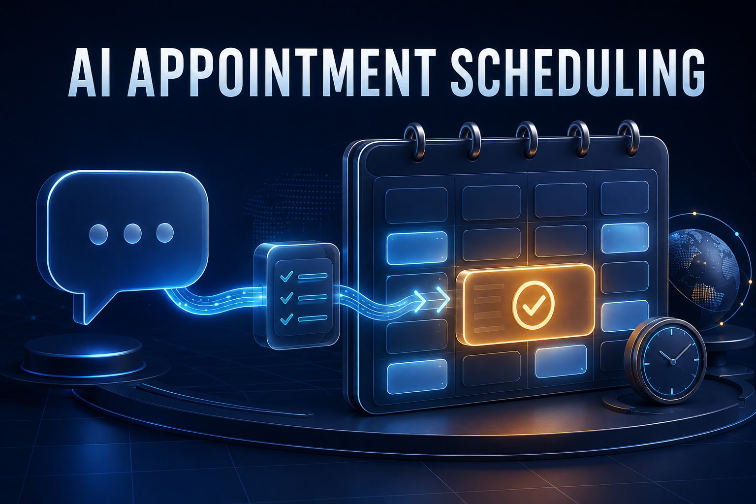 AI appointment scheduling chatbot connecting a customer conversation to confirmed calendar slots