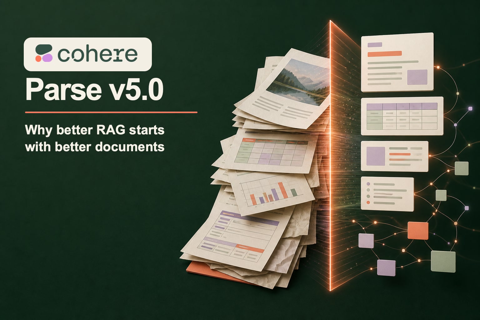 Cohere Parse v5.0 turns a stack of messy documents into structured cards and connected retrieval nodes