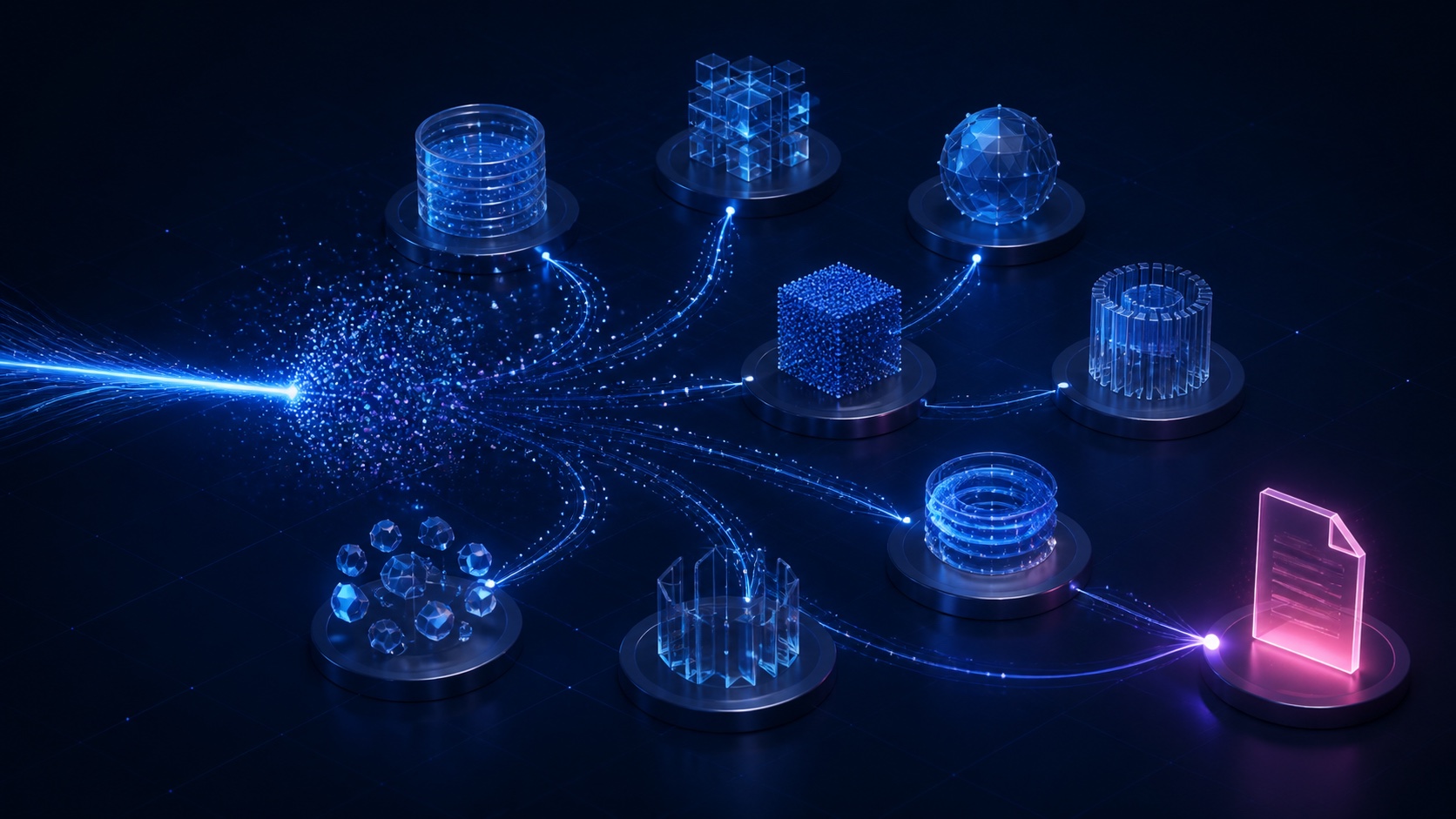 Abstract vector database network powering a RAG retrieval pipeline