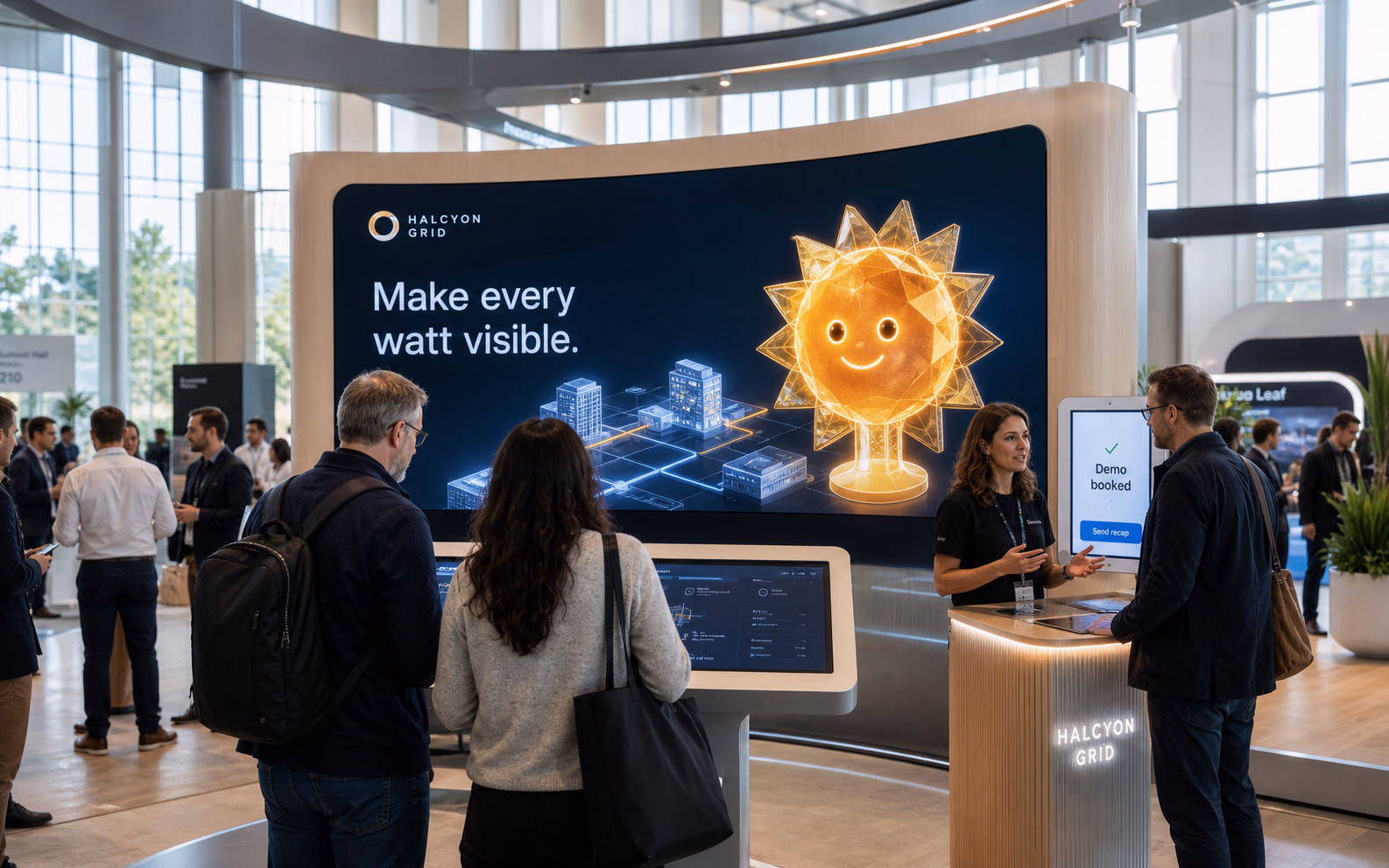 A branded Cody Live AI avatar attracting attendees at a conference stand