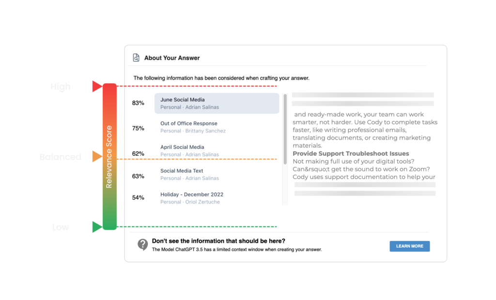 Illustrates how the relevance score affects the context chunks.