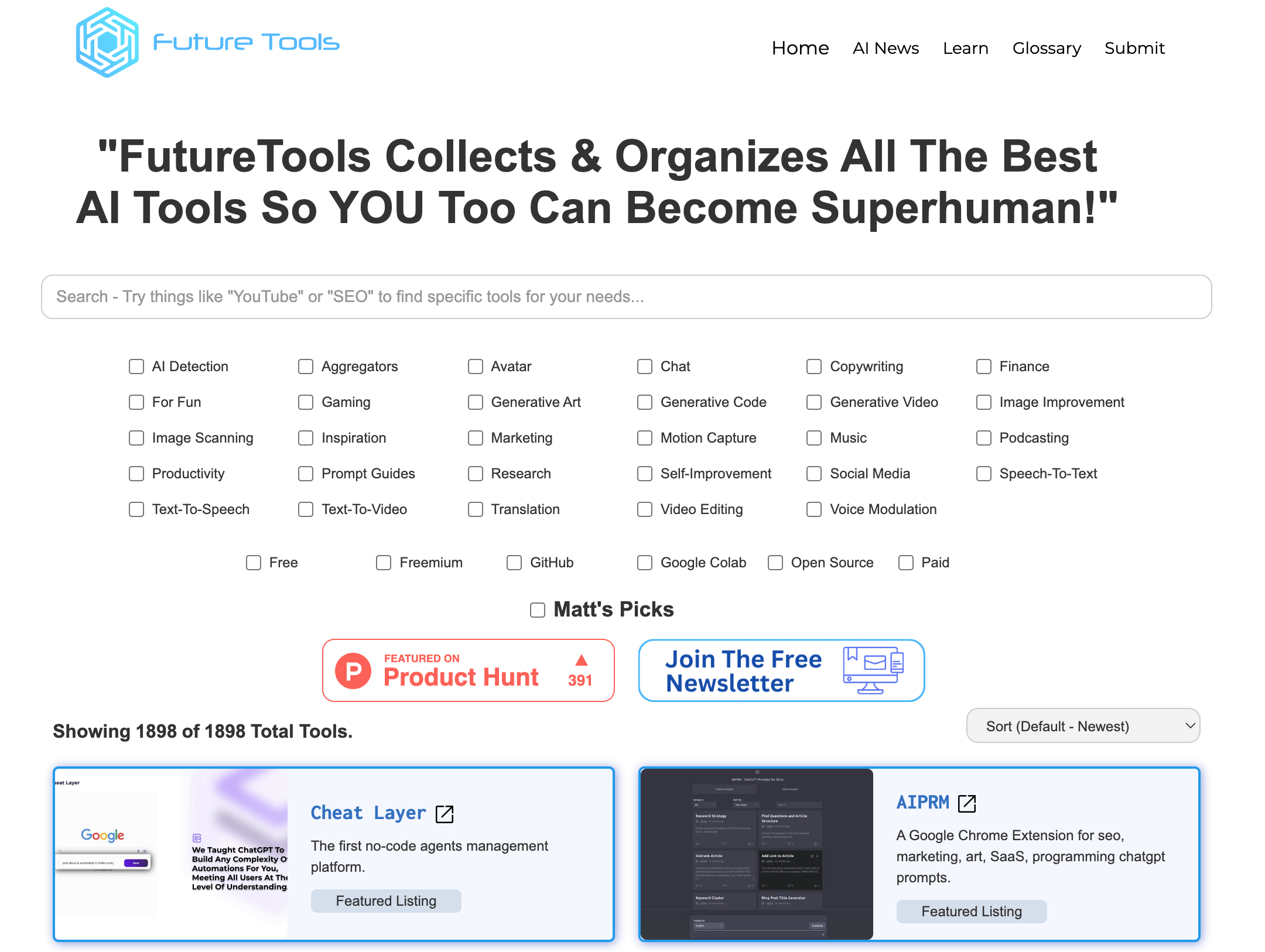 Future ToolsFuture Tools é também um diretório em linha bastante popular e abrangente que lista atualmente mais de 1.800 ferramentas de IA. Estas ferramentas estão divididas em 30 categorias diferentes e também pode procurar ferramentas específicas com palavras-chave à sua escolha.