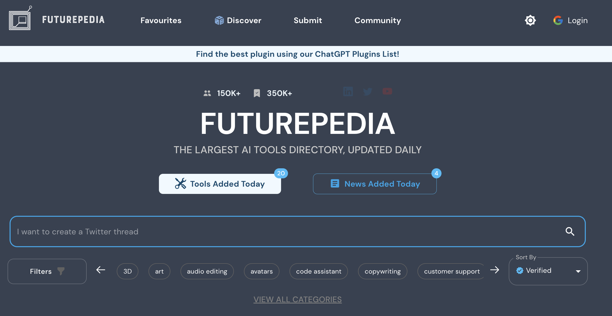 O primeiro da nossa lista é um dos mais fantásticos directórios de ferramentas de IA - Futurepedia. A sua enorme biblioteca de quase 4000 ferramentas e aplicações continua a crescer à medida que a lista é actualizada diariamente.