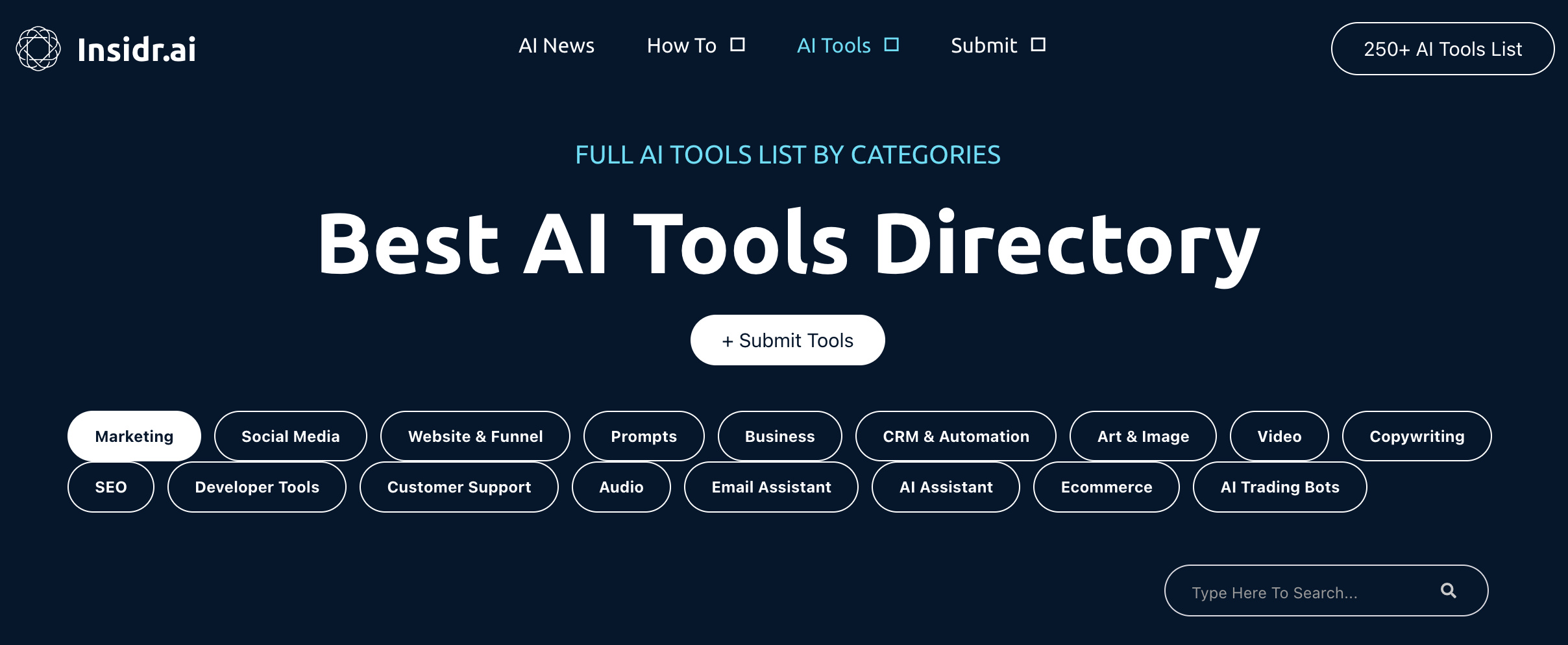 The fancy and futuristic design and interface of Insidr is probably the first thing that will catch your attention. This online directory has a wide range of 250+ AI tools. It includes the most popular and high-quality AI tools currently available.