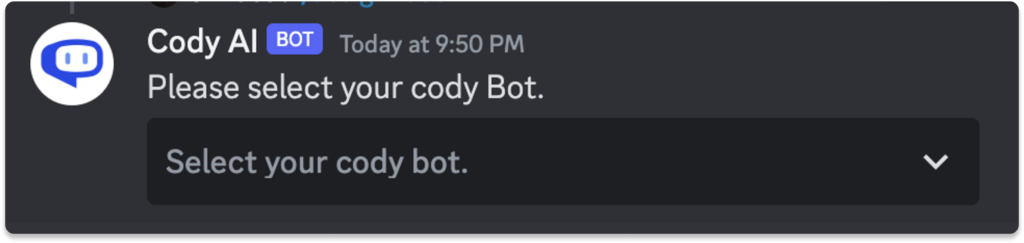 Sélection de votre robot Discord