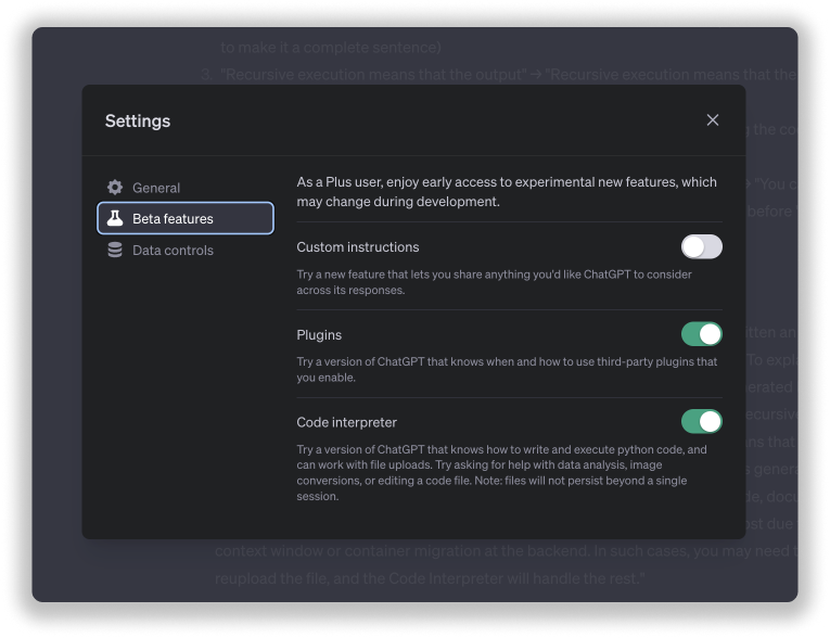 Activating the code interpreter