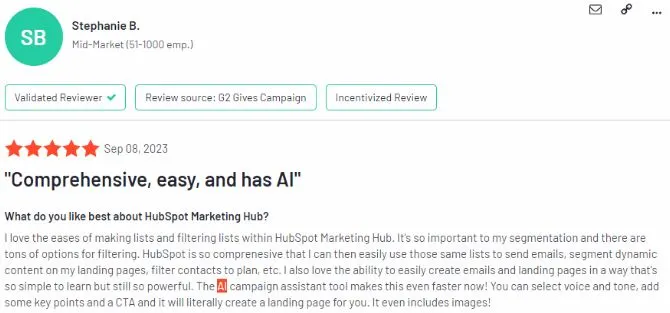 Hubspot's AI capabilities help you create content that not only supports your organization but also helps in customer service. 