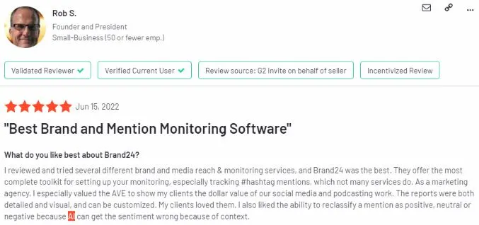 Brands can monitor both good and bad social media comments about their business in real-time with Brand24's advanced AI social media monitoring platform.
