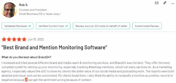 As marcas podem monitorizar os comentários bons e maus nas redes sociais sobre a sua empresa em tempo real com a plataforma avançada de monitorização de redes sociais com IA da Brand24.