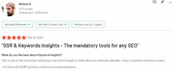 Keyword Insights is an intuitive SEO tool powered by AI for business content planning that enables you to generate keywords with a simple query and automatically group them using Natural Language Processing (NLP). 